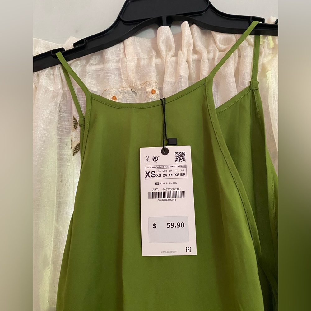 Zara green satin halter spaghetti maxi dress